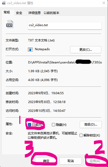 CS2video文件改为只读